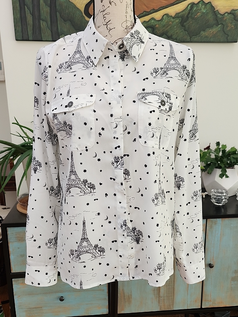 Karl Lagerfeld Paris Printed Whimsical Long Sleeve Top